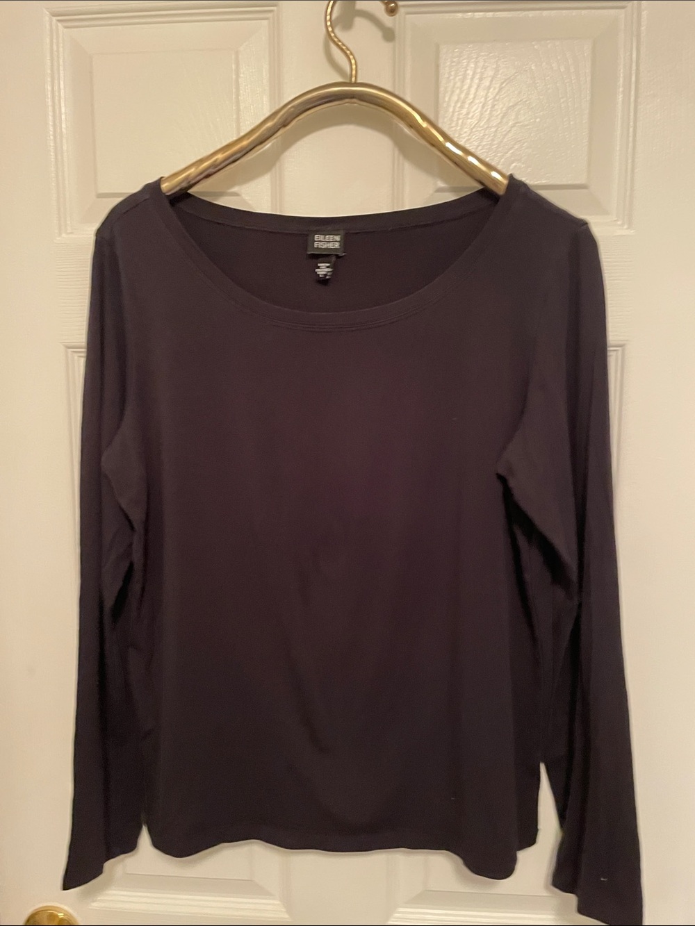Eileen Fisher Dark Charcoal Scoop-Neck Long Sleeve Top